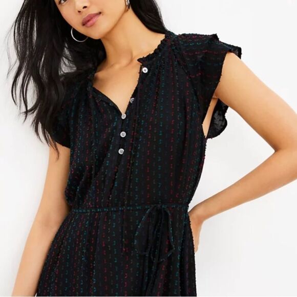 Loft Ruffle Sleeve Tie Waist Dress White‎ Multi Color Plaid S Petite NWT in pkg - Picture 2 of 8